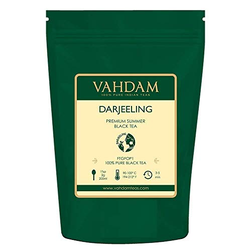 Product Cover VAHDAM, Darjeeling  Tea Leaves  from Himalayas (120+ Cups), 100% Certified Pure Unblended Darjeeling Black Tea, FTGFOP1 Grade Loose Leaf Tea, Packed & Shipped Direct from Source in India, 9-Ounce Bag