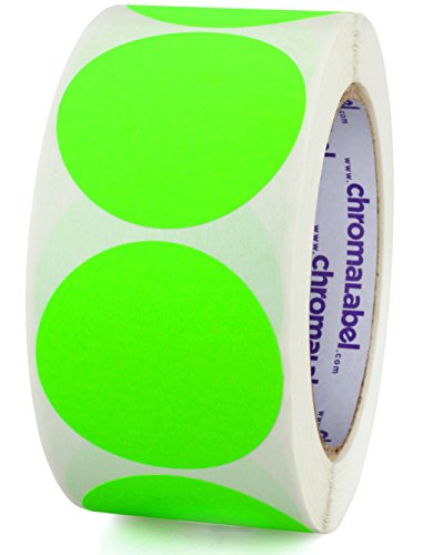 Product Cover ChromaLabel 2 Inch Round Permanent Color-Code Dot Stickers, 500 per Roll, Fluorescent Green