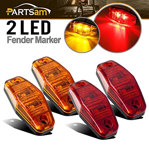 Product Cover Partsam 4Pcs Mini 2.5 Inch Trailer Led Side Fender Marker Clearance Lights 2 Diodes Surface Mount, Sealed Mini Rectangular Rectangle Boat Marine Led Courtesy Lights Waterproof (2Amber+2Red)