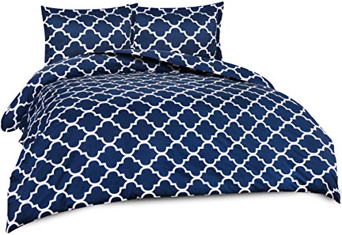 Product Cover Utopia Bedding 3-Piece Printed Duvet Cover Set- Soft Brushed Microfiber Fabric- Wrinkle, Shrinkage and Fade Resistant-Easy Care (King, Quatrefoil Navy)