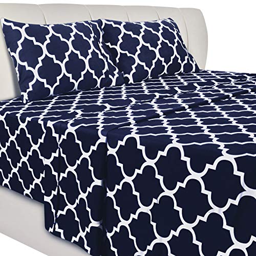 Product Cover Utopia Bedding Printed Bed Sheet Set - 4 Piece Microfiber Bedsheet Set (King, Navy)
