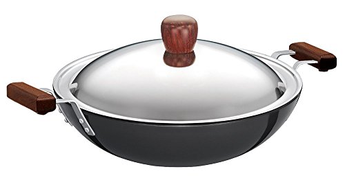 Product Cover Futura IL26 Induction Compatible Hard Anodized Flat Bottom Deep Fry Pan / Kadhai with Stainless Steel Lid, 3.75 Liter