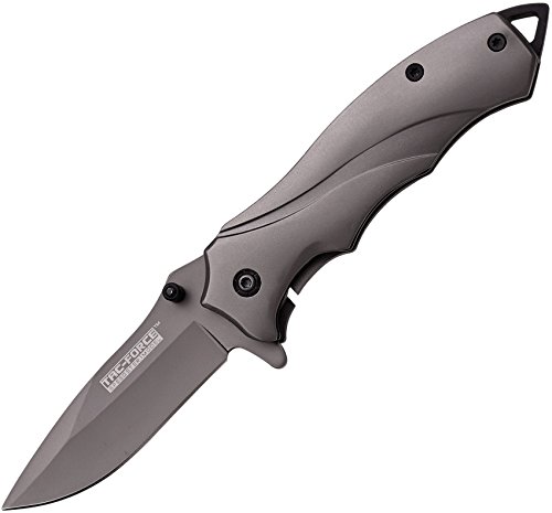 Product Cover TAC Force TF-846 Spring Assist Folding Knife, Grey Straight Edge Blade, Grey Handle, 3.5-Inch Closed