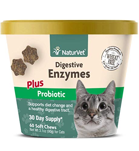 Product Cover NaturVet - Digestive Enzymes for Cats Plus Probiotics - 60 Soft Chews - Helps Support Diet Change & A Healthy Digestive Tract - Aids in The Absorption of Vitamins & Minerals - 30 Day Supply