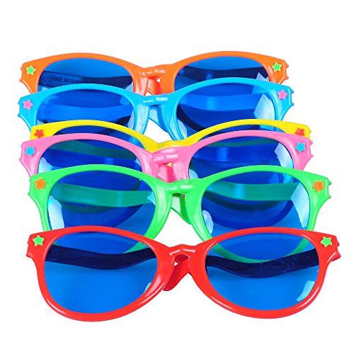 Product Cover Seekingtag Colorful Jumbo Blue Lens Sunglasses for Costumes Cosplay Halloween Party Fun Party Favor Photo Booth Props - Party Pack of 6, 10