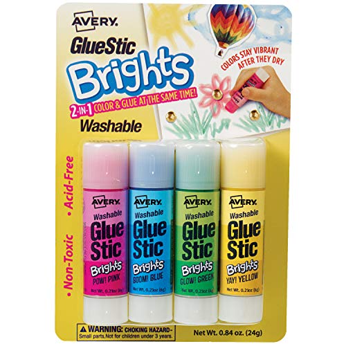 Product Cover Avery Glue Sticks, Assorted Colors, 0.21 oz., Washable, Nontoxic, Permanent Glue, 4 Glue Stic Brights(00102)