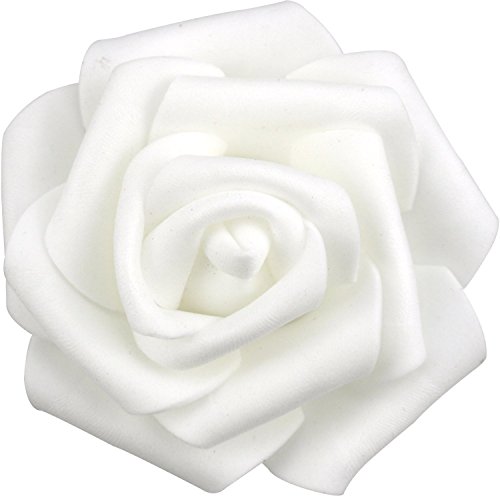 Product Cover Lightingsky 7cm DIY Real Touch 3D Artificial Foam Rose Head Without Stem for Wedding Party Home Decoration (100pcs, White)