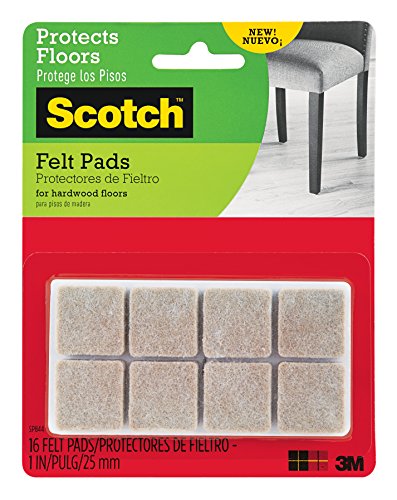 Product Cover Scotch Felt Pads, Square, Beige, 1 in. x 1 in., 16 Pads/Pack, 6-Packs (96 Total)