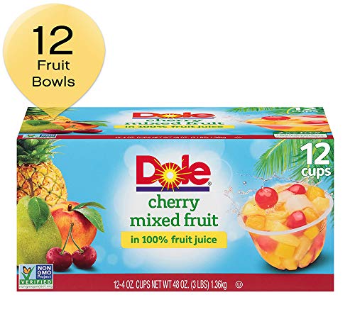 Product Cover DOLE FRUIT BOWLS, Cherry Mixed Fruit in 100% Fruit Juice, 4 Ounce (12 Count (Pack of 1))