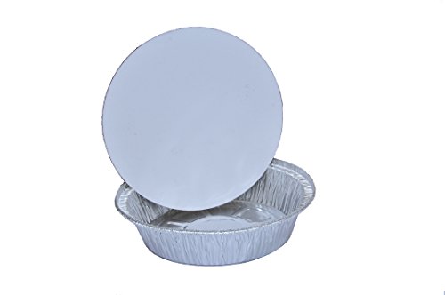 Product Cover Takeout to-Go Round Restaurant Disposable Aluminum Foil Pan Sets with Flat Board Lids, 25 Count, 7 1/8