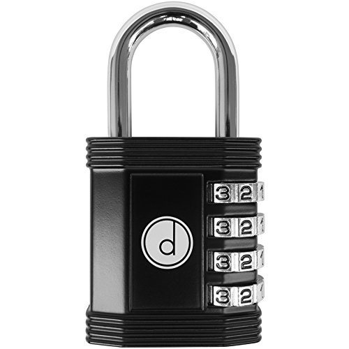 Product Cover Padlock - 4 Digit Combination Lock for Gym, Sports, School & Employee Locker, Outdoor, Fence, Hasp and Storage - All Weather Metal & Steel - Easy to Set Your Own Keyless Resettable Combo - Black