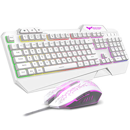 Product Cover Havit Keyboard Rainbow Backlit Wired Gaming Keyboard Mouse Combo, LED 104 Keys USB Ergonomic Wrist Rest Keyboard, 3200DPI 6 Button Mouse for Windows PC Gamer Desktop, Computer (White)