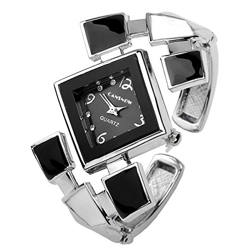 Product Cover Top Plaza Womens Casual Elegant Silver Tone Rhombus Face Bangle Cuff Bracelet Dress Quartz Watch