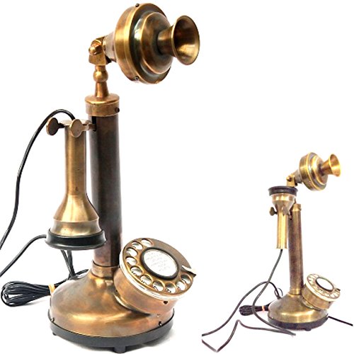 Product Cover Vintage Antique Candlestick Rotary Dial Phone Brass Finish Table Decorative Telephone