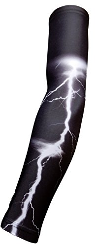 Product Cover Sports Farm New Black & White Lightning Moisture Wicking Compression Arm Sleeve (Youth Large)