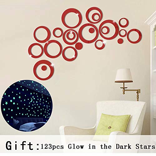 Product Cover Alrens_DIY(TM) 22pcs Rounds Dots Circles Mirror Surface Crystal Wall Stickers DIY Acrylic 3D Home Decal Living Room Murals Wall Paper Decor adesivo de parede-4 Colors (Red)