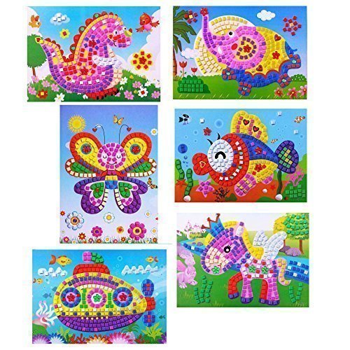 Product Cover OveelandoÂ®6in1 Mosaics Sticky Elephant,fish,dinosaur,spaceship,pegasus,butterfly Card,sheet,picture