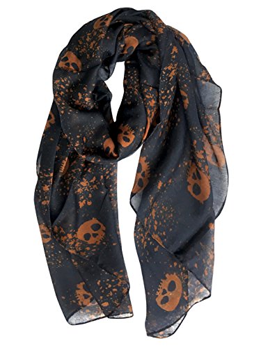 Product Cover GERINLY Cool Skull Print Wrap Scarf Lightweight Cozy Winter Scarves Halloween Scarf Shawl for Women