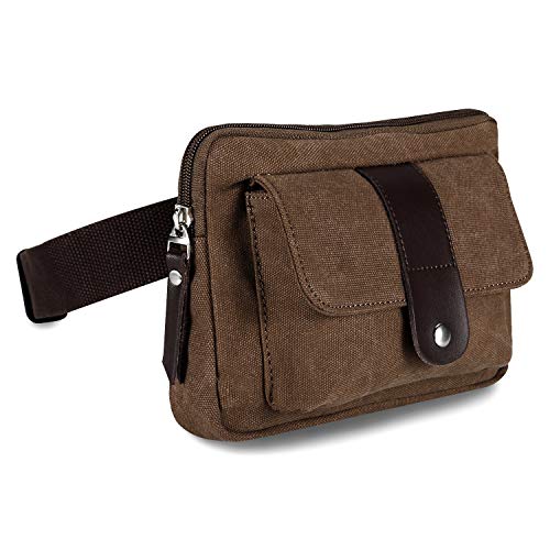 Product Cover Ibagbar Small Fashion Multifunction Vintage Canvas Waist Bag Fanny Pack Running Pack Outdoor Bag Sporting Bag Cycling Leisure Bag with Detachable Belt for Men and Women Brown