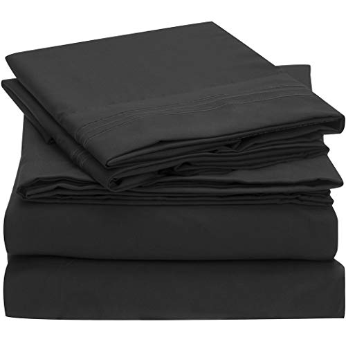 Product Cover Mellanni Sheet Set Brushed Microfiber 1800 Bedding-Wrinkle Fade, Stain Resistant - Hypoallergenic - 3 Piece (Twin, Black),