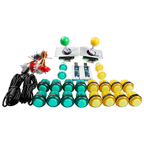 Product Cover Easyget LED Arcade DIY Parts 2X Zero Delay USB Encoder + 2X 8 Way Joystick + 20x LED Illuminated Push Buttons for Mame Jamma Arcade Project Yellow + Green Kit Sets