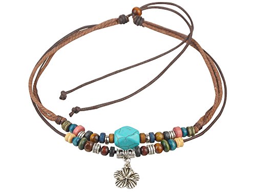 Product Cover Ancient Tribe Unisex Adjustable Hemp Cord Wood Beads Beaded Choker Necklace Turquoise Bead