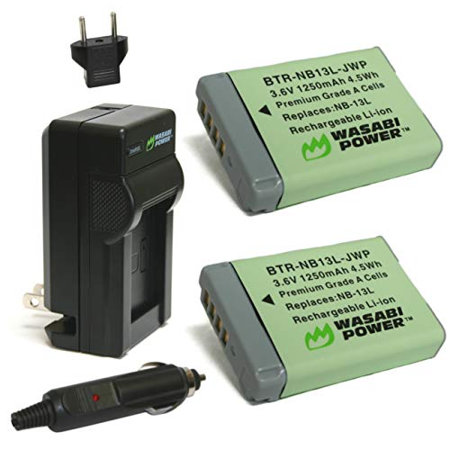 Product Cover Wasabi Power NB-13L Battery (2-Pack) and Charger for Canon PowerShot G1 X Mark III, G5 X, G7 X, G7 X Mark II, G9 X, G9 X Mark II, SX620 HS, SX720 HS, SX730 HS, SX740 HS
