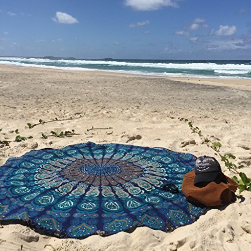 Product Cover Labhanshi Indian Mandala Round Roundie Beach Throw Tapestry Hippy Boho Gypsy Cotton Tablecloth Beach Towel, Round Yoga Mat