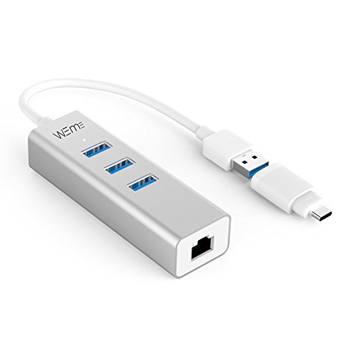 Product Cover WEme Ethernet Adapter 2 in 1 USB C to Gigabit Ethernet Converter, Compatible Thunderbolt 3, Aluminum USB 3.0 RJ45 Network Adapter with 3 Port Hub for PC, Mac, Linux, MacBook Air, Windows Surface Pro