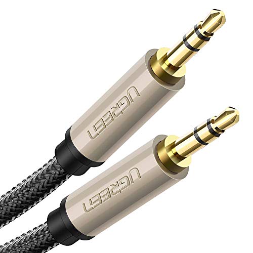 Product Cover Ugreen 3.5mm Male to Male Auxiliary Aux Stereo Professional HiFi Cable with Silver-Plating Copper Core, Gold Plated, Nylon Braid, Tangle-Free for for Audiophile/Musical lovers ,Silver 2m 6ft