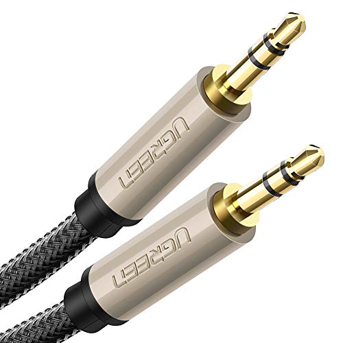 Product Cover UGREEN 3.5mm Male to Male Auxiliary Aux Stereo Professional HiFi Cable with Silver-Plating Copper Core, Gold Plated, Nylon Braid, Tangle-Free for Audiophile Musical Lovers Silver (10ft)
