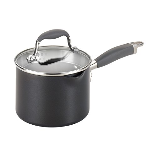 Product Cover Anolon 83498 Advanced Hard Anodized Nonstick Sauce Pan/Saucepan with Straining and Lid, 2 Quart, Gray