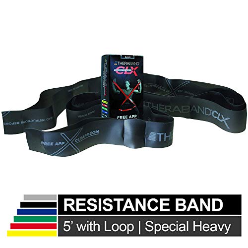 Product Cover TheraBand CLX Resistance Band with Loops, Fitness Band for Home Exercise and Workouts, Portable Gym Equipment, Best Gift for Athletes, Individual 5 Foot Band, Black, Special Heavy, Advanced Level 1