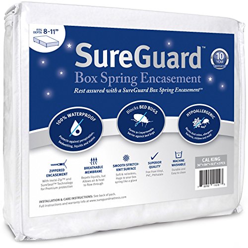 Product Cover Split Cal King SureGuard Box Spring Encasement Pack - 100% Waterproof, Bed Bug Proof, Hypoallergenic - Premium Zippered Six-Sided Covers - 10 Year Warranty