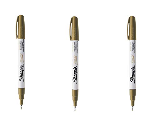 Product Cover Sharpie Oil-Based Paint Marker, Extra Fine Point, Gold; Works On Virtually Any Surface - Metal, Pottery, Wood, Rubber, Glass, Plastic, Stone, and More; Pack of 3 (35532)