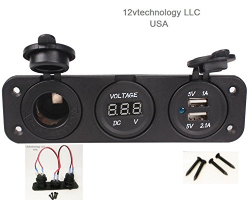 Product Cover zowaysoon PJH-RS-0377 Car Digital Voltmeter Dual USB 2 Port Power Socket Three Hole Panel, Black
