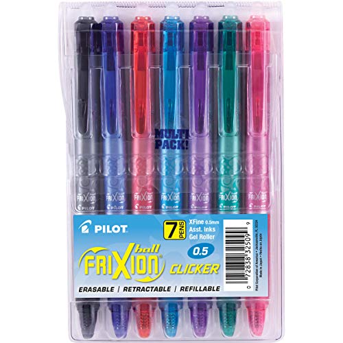 Product Cover Pilot FriXion Clicker Retractable Erasable Gel Pens Extra Fine Point (.5) 7-pk Pouch Assorted Color Inks; Make Mistakes Disappear, No Need For White Out with America's #1 Selling Pen Brand