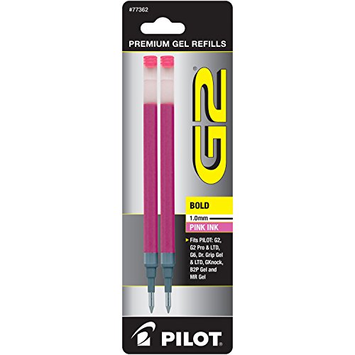 Product Cover Pilot G2 Gel Ink Refill, 2-Pack for Rolling Ball Pens, Bold Point, Pink (77362)