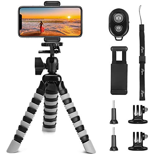 Product Cover Phone Tripod, Peyou [Upgraded Version] 3 in 1 Portable and Flexible Tripod Stand + Cell Phone Mount Holder + 2 Tripod Adapter for GoPro with Bluetooth Wireless Remote Shutter, Camera Tripod Compatible with iPhone Samsung and All Smartphones