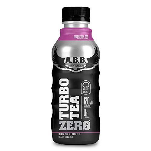 Product Cover American Body Building (ABB) Turbo Tea Zero, Iced Tea Flavored Supplement, Caffeine with Zero Sugar and Zero Carbs, Raspberry Tea Flavored, Ready to Drink 18 oz Bottles, 12 Count