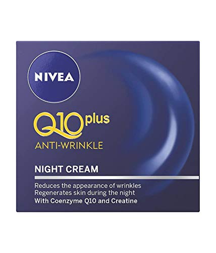 Product Cover Night Cream :Nivea Visage Anti-Wrinkle Q10 Plus Moiturizer Night Reduces wrinkles visibly ,Regenerates skin during night .Net wt 1.76 Oz or 50 Ml.