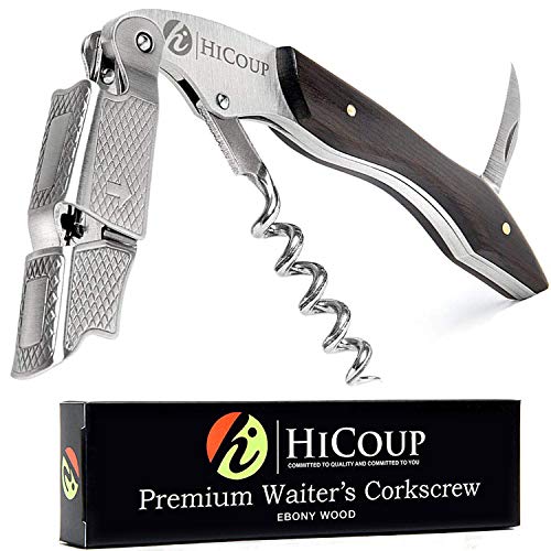 Product Cover Waiters Corkscrew by HiCoup - Professional Ebony Wood All-in-one Corkscrew, Bottle Opener and Foil Cutter, the Favoured Wine Opener of Sommeliers, Waiters and Bartenders
