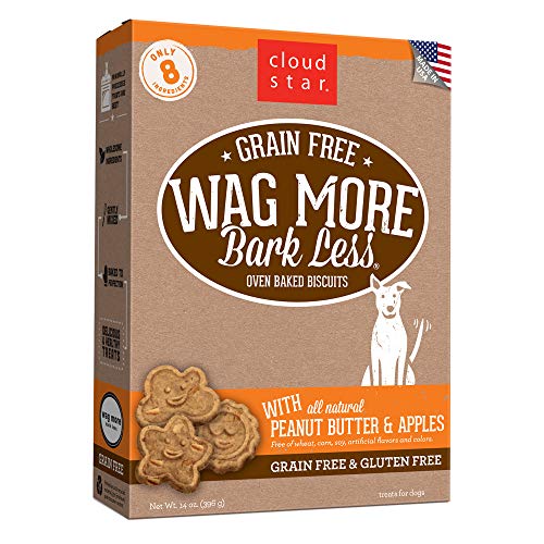 Product Cover Cloud Star Wag More Bark Less Oven Baked Biscuits, Grain Free Crunchy Dog Treats, with Peanut Butter & Apples -14 oz.