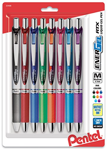 Product Cover Pentel EnerGel RTX Retractable Liquid Gel Pen, Medium Line, Metal Tip, Assorted Ink, 8-Pack (BL77BP8M)
