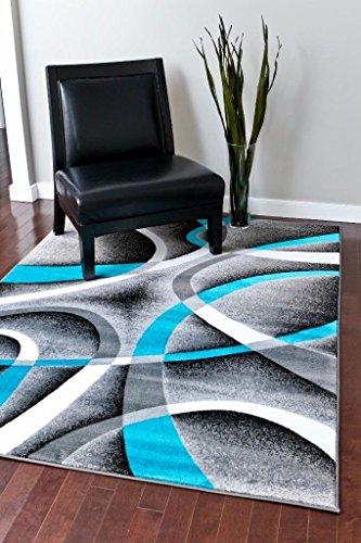 Product Cover 5' x 7' , Turquoise : 2305 Turquoise White Swirls 5'2 x 7'2 Modern Abstract Area Rug Carpet