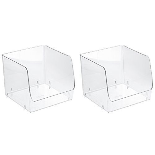 Product Cover InterDesign Linus Stacking Organizer Bins for Kitchen, Pantry, Office, Bathroom - Set of 2, Large-Clear