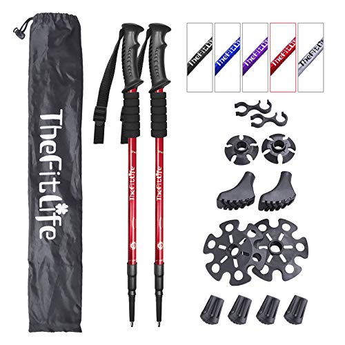 Product Cover TheFitLife Nordic Walking Trekking Poles - 2 Packs with Antishock and Quick Lock System, Telescopic, Collapsible, Ultralight for Hiking, Camping, Mountaining, Backpacking, Walking, Trekking (Red)