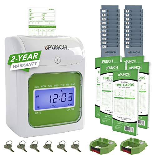 Product Cover uPunch Time Clock Bundle with 100 Cards, 2 Ribbons, 2 Time Card Racks, & 6 Keys (HN3500)