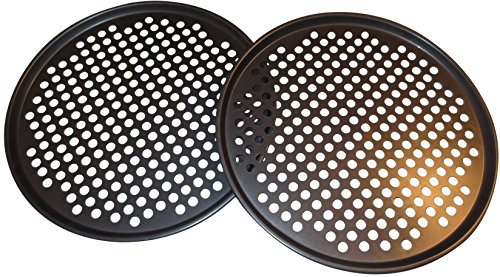 Product Cover Pack of 2 Pizza Pans with holes 13 inch - Professional set for restaurant type pizza at home grill barbecue