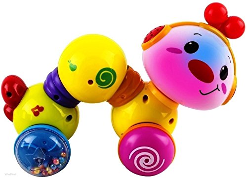 Product Cover WolVol Musical Press and Crawl Baby Activity Toy - Rolling Rattle Worm w/ Lights & Music - Fine Motor Skills & Fun Learning Crawler for Babies & Kids - Safe and Tested Toy for Toddlers